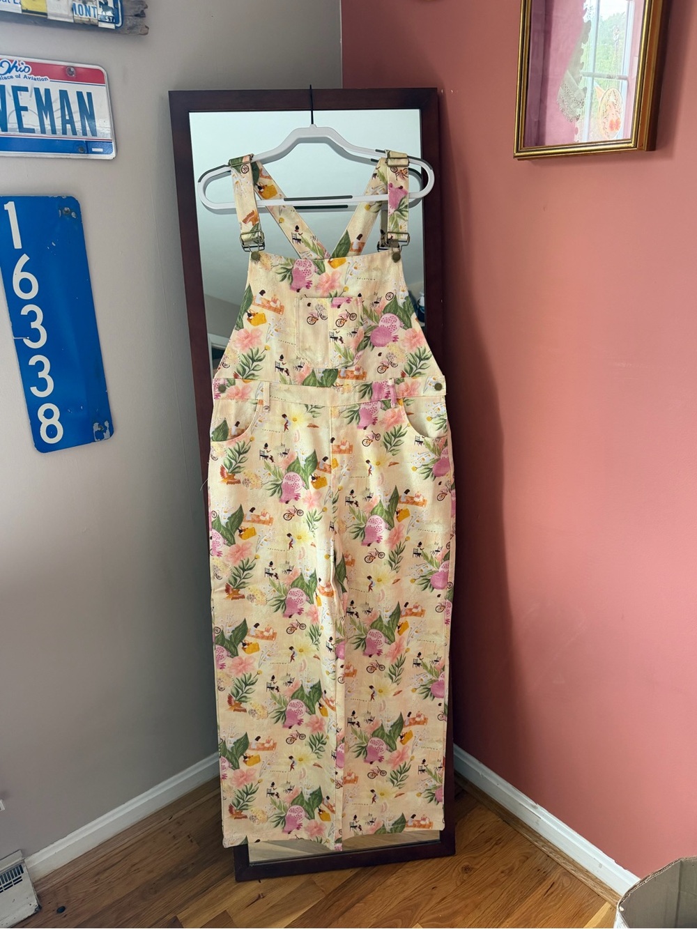 Floral Print Straight-Leg Overalls - Pink Cream